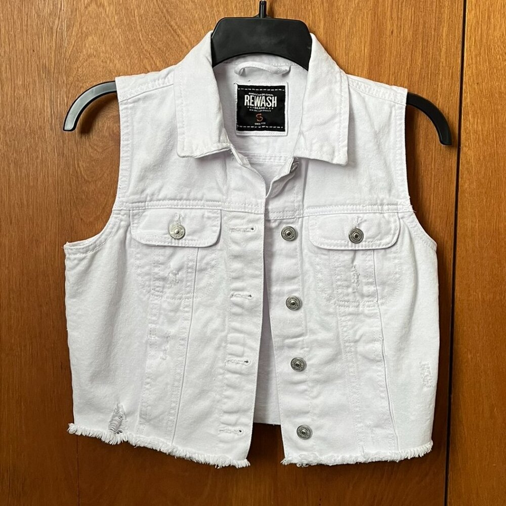 REWASH White Denim Distressed Cropped Vest, Size Small, Like New Condition